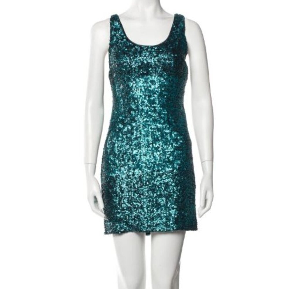 Alice & Olivia Blue Sequin Scoopneck Mini Dress - Size S